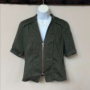 White House Black Market Olive Green Cropped Zip Jacket